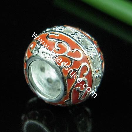 925 sterling silver enamel charm european style bead,with rhinestone,9x11mm,hole:approx 5mm,