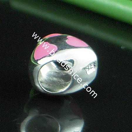 925 sterling silver enamel charm european style bead,10x10.5mm,hole:approx 4.5mm,heart,