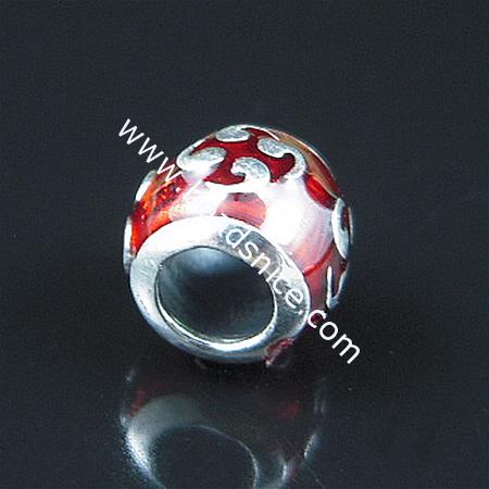 925 sterling silver enamel charm european style bead,8x9mm,hole:approx 5mm,