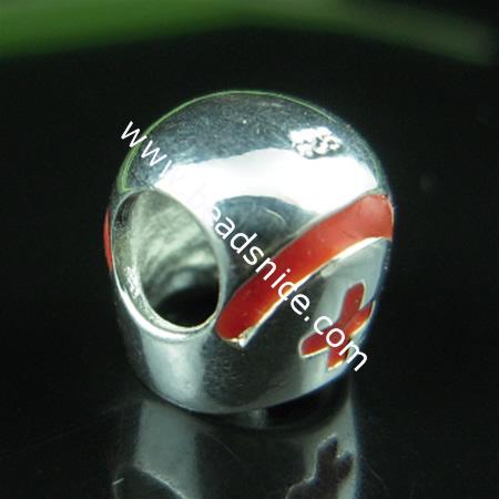 925 Sterling silver enamel charm european style bead,9x9mm,hole:approx 4mm,