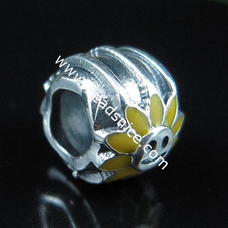 925 Sterling silver enamel charm european style bead,8x10mm,hole:approx 4.5mm,
