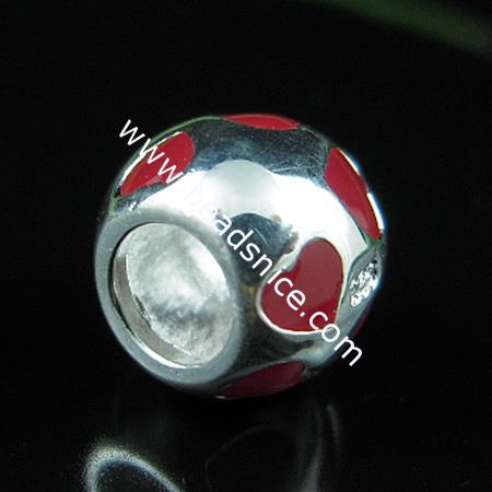 925 Sterling silver enamel charm european style bead,8x9mm,hole:approx 4.5mm,