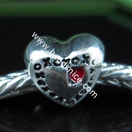 925 Sterling silver enamel charm european style bead,7x8mm,hole:approx 4mm,heart,