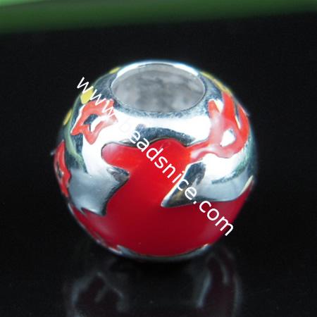 925 Sterling silver enamel charm european style bead,10x12mm,hole:approx 5mm,