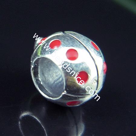 Enamel charm European beads style, 925 sterling silver, non twist the screw in the hole, 10x8x7mm,The hole approx 4.5mm