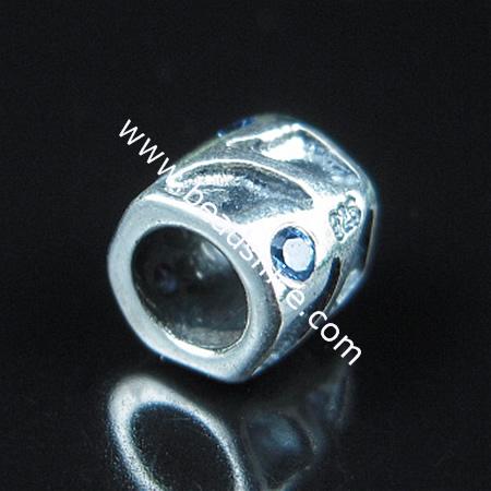 925 Sterling silver europeand style bead with rhinestone,7x7.5mm,hole:about 4mm,no ,