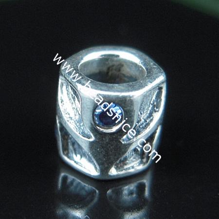 925 Sterling silver europeand style bead with rhinestone,7x7.5mm,hole:about 4mm,no ,