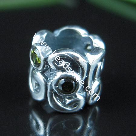 925 Sterling silver europeand style bead with rhinestone,8x9mm,hole:about 5.5mm,no ,