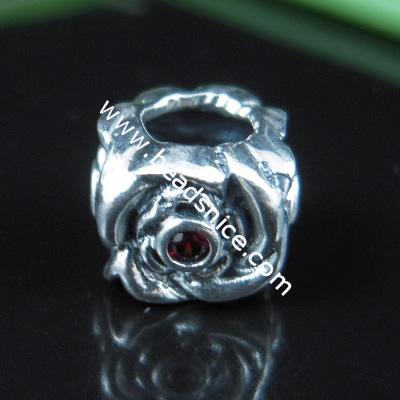 925 Sterling silver europeand style bead with rhinestone,8x10mm,hole:about 5mm,no ,