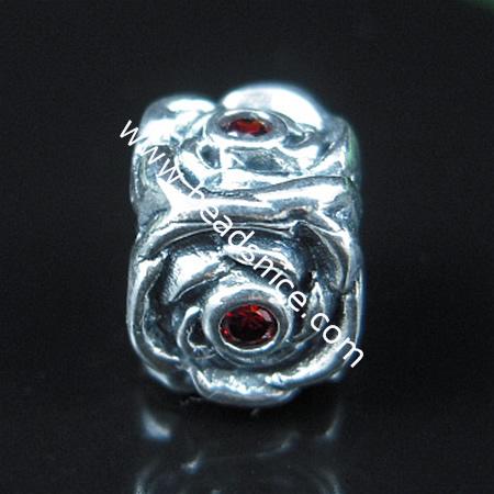 925 Sterling silver europeand style bead with rhinestone,8x10mm,hole:about 5mm,no ,