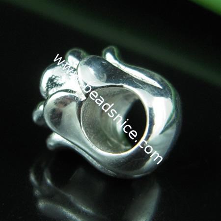 925 Sterling silver europeand style bead with rhinestone,11x9.5mm,hole:about 4.5mm,no ,