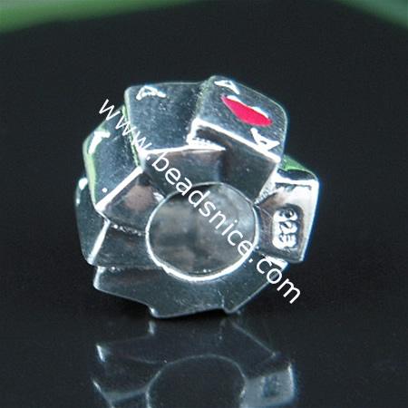 925 Sterling silver enamel charm european style bead,8x11mm,hole:approx 5mm,no ,