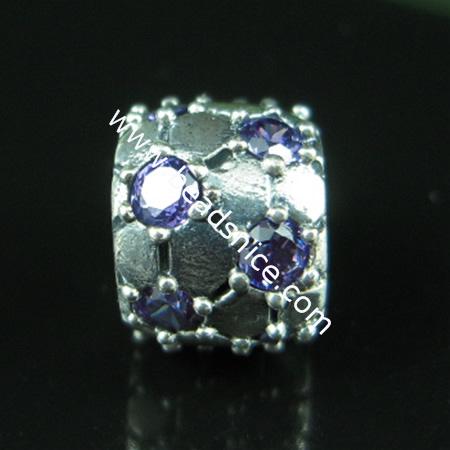 925 Sterling silver europeand style bead with rhinestone,7.5x10mm,hole:about 5mm,no ,