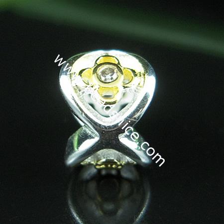 925 Sterling silver europeand style bead with rhinestone,7x9mm,hole:about 4.5mm,no ,