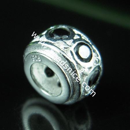 925 Sterling silver european style bead with rhinestone,8.5x9mm,hole:approx:4.5mm,no ,