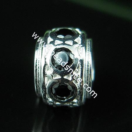 925 Sterling silver european style bead with rhinestone,8.5x9mm,hole:approx:4.5mm,no ,