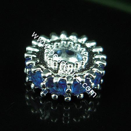 925 Sterling silver european style bead with rhinestone,12x5mm,hole:approx:5mm,no ,