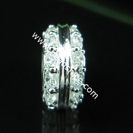 925 Sterling silver european style bead with rhinestone,6x13mm,hole:approx:5mm,no ,