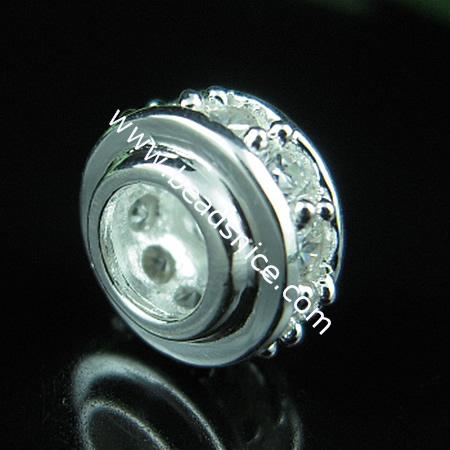 925 Sterling silver european style bead with rhinestone,6x9mm,hole:approx:4mm,no ,