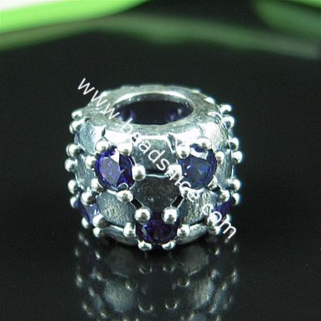 925 Sterling silver european style bead with rhinestone,7.5x10.5mm,hole:approx:5mm,no ,