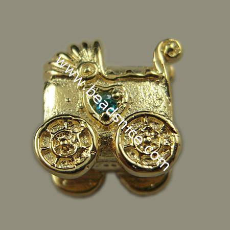 925 Sterling silver european style bead with rhinestone,12x11mm,hole:approx:4.5mm,no ,