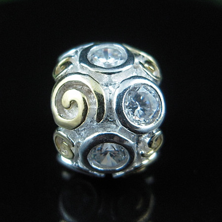 925 Sterling silver european style bead with rhinestone,9x11.5mm,hole:approx:4.5mm,no ,