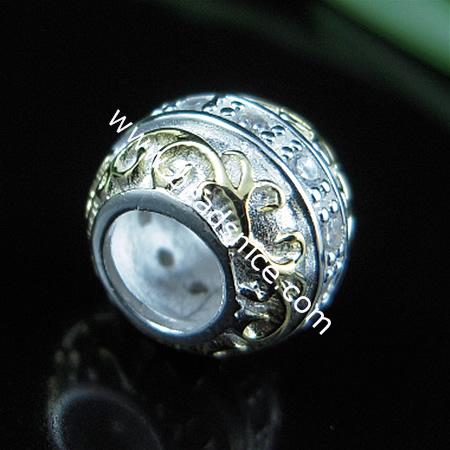 925 Sterling silver european style bead with rhinestone,9x11mm,hole:approx:5mm,no ,