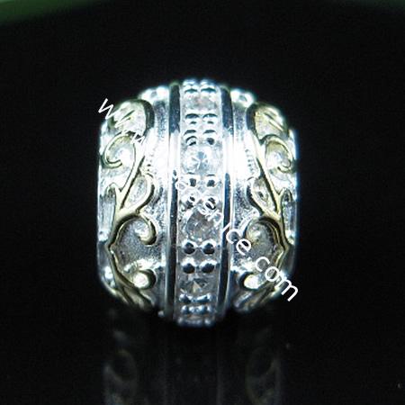 925 Sterling silver european style bead with rhinestone,9x11mm,hole:approx:5mm,no ,