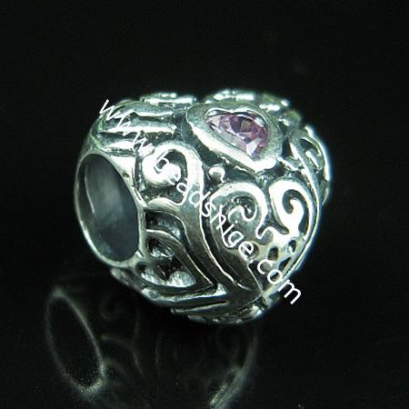 925 Sterling silver european style bead with rhinestone,7.5x10mm,hole:approx:5mm,no ,