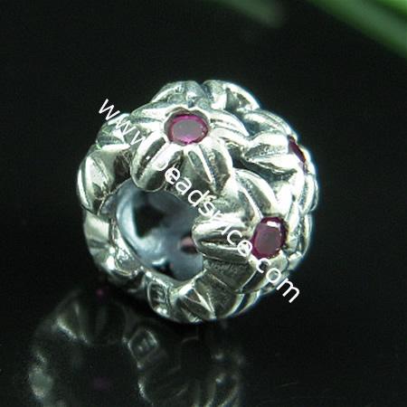 925 Sterling silver european style bead with rhinestone,9x12mm,hole:approx:5mm,no ,