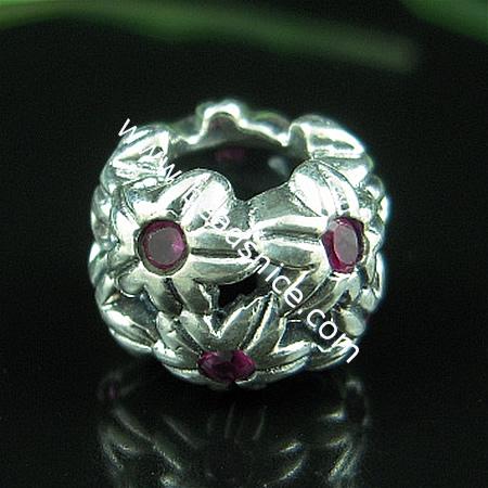 925 Sterling silver european style bead with rhinestone,9x12mm,hole:approx:5mm,no ,