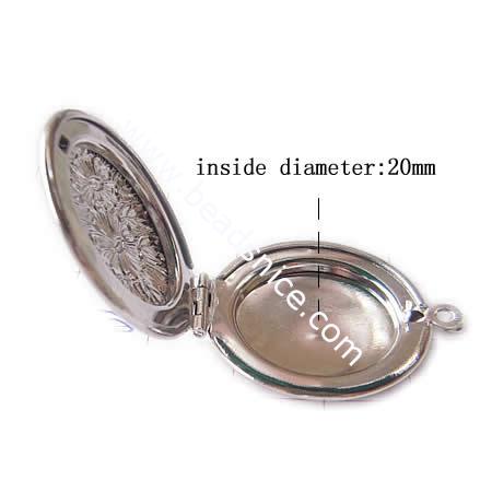 Brass Pendant, Album box,Oval,platina plated, 32x27mm,inside diameter 20mm,Nickel free, Lead Free,