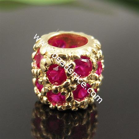 925 Sterling silver european style bead with rhinestone,8x7.5mm,hole:approx 4mm,no ,flower,