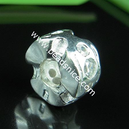 925 Sterling silver european style bead with rhinestone,6.5x12mm,hole:approx 4mm,no ,flower,
