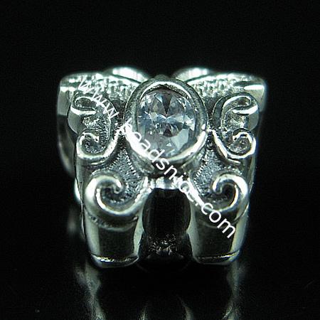 925 Sterling Silver European Bead Style With Zircon(C.Z) Bead ,11x11.5mm,hole:about 5mm, no ,animal,