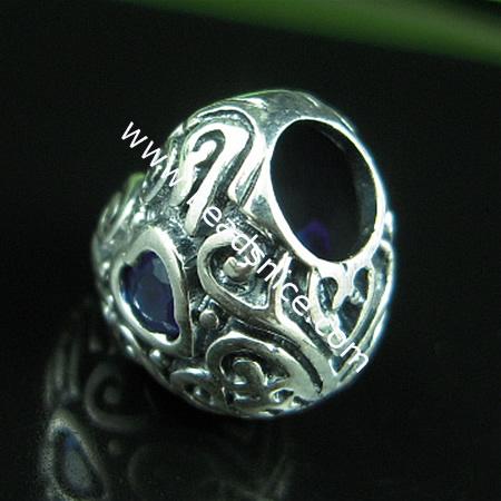 925 Sterling Silver European Bead Style With Zircon(C.Z) Bead ,11x11.5mm,hole:about 5mm, no ,heart,