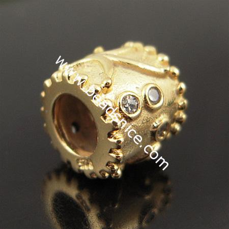 925 Sterling silver european bead style with rhinestone bead ,7.5x8mm,hole:about 4mm, no ,