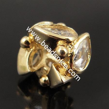 925 Sterling silver european bead style with Zircon(C.Z) bead ,9x6mm,hole:about 4mm, no ,