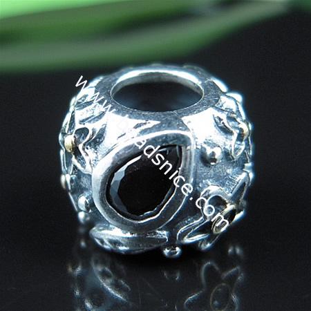925 Sterling silver european bead style with Zircon(C.Z) bead ,8x10.5mm,hole:about 4.5mm, no ,