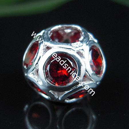 925 Sterling silver european bead style with Zircon(C.Z) bead ,7x12mm,hole:about 4mm, no ,