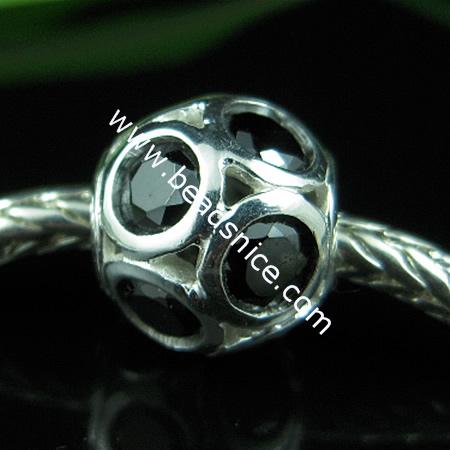 925 Sterling silver european bead style with Zircon(C.Z) bead ,7x12mm,hole:about 4mm, no ,