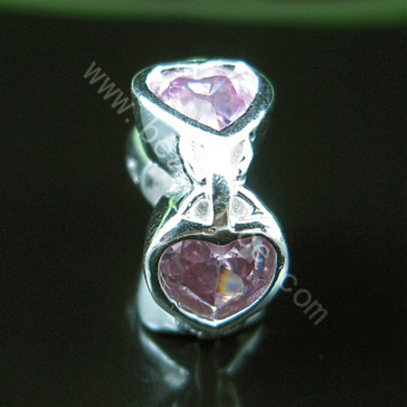 925 Sterling silver european bead style with Zircon(C.Z) bead ,6x12mm,hole:about 4mm, no ,