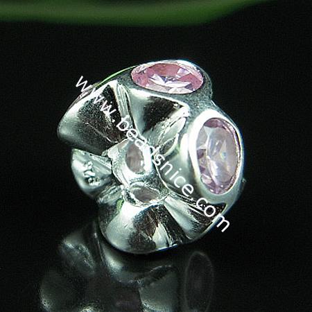 925 Sterling silver european bead style with Zircon(C.Z) bead ,6x11.5mm,hole:about 4.5mm, no ,