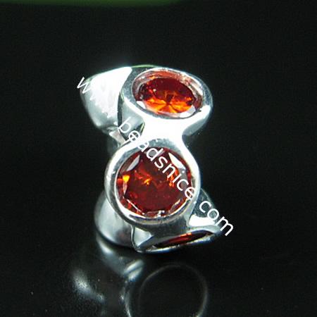 925 Sterling silver european bead style with Zircon(C.Z) bead ,6x11.5mm,hole:about 4.5mm, no ,