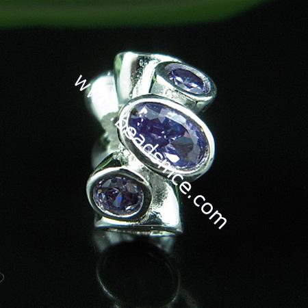 925 Sterling silver european bead style with Zircon(C.Z) bead ,6.5x11.5mm,hole:about 4mm, no ,