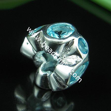 925 Sterling silver european bead style with Zircon(C.Z) bead ,6.5x11.5mm,hole:about 4mm, no ,