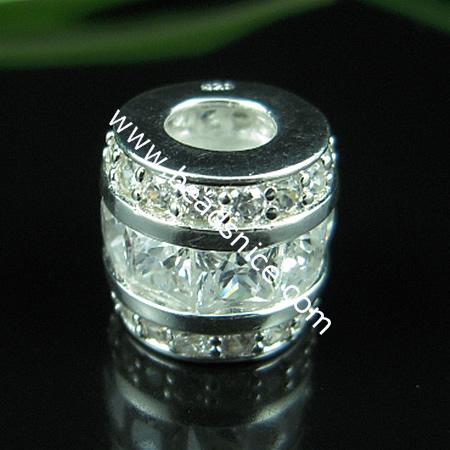 925 Sterling silver european bead style with Zircon(C.Z) bead ,11x12mm,hole:about 5mm, no ,