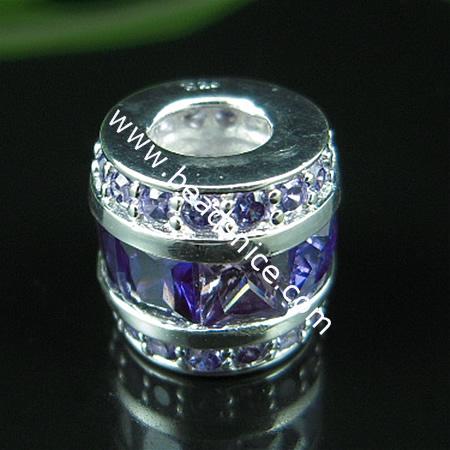 925 Sterling silver european bead style with Zircon(C.Z) bead ,11x12mm,hole:about 5mm, no ,