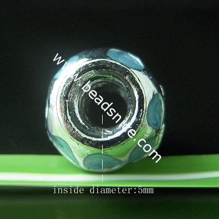 Enamel Charm European beads style, alloy, no , Pb-free & Ni-free & Cd-free & Zn-free,11x13mm, Inside Diameter:5mm, 