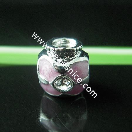 Enamel Charm Alloy European Style Beads With Rhinestone, ,10x10mm,Inside diameter:4mm,